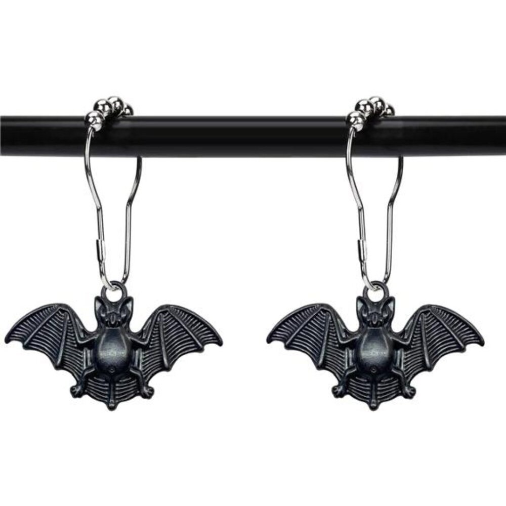 Set of 12 Bats Shower Curtain Hooks Rings Halloween Party Supplies Haunted